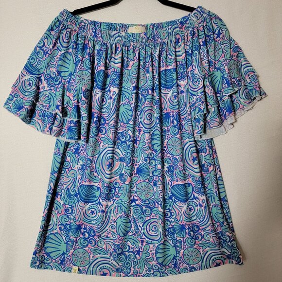 Simply Southern Womens Top Sz L Layered Flutter Sleeves Off Shoulder Option Blue - Picture 1 of 11